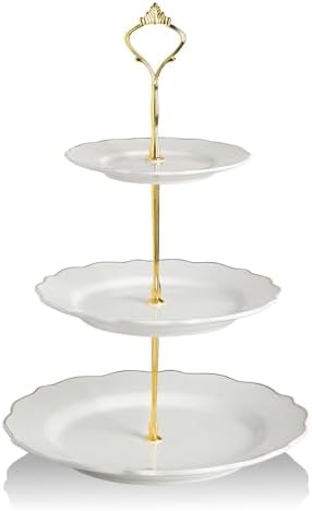 3 Tier Ceramic Cake Stand Wedding, Dessert Cupcake Stand for Tea Party Serving Platter(White) in Pure White