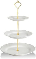 3 Tier Ceramic Cake Stand Wedding, Dessert Cupcake Stand for Tea Party Serving Platter(White) in Pure White
