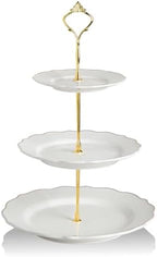 3 Tier Ceramic Cake Stand Wedding, Dessert Cupcake Stand for Tea Party Serving Platter(White) in Pure White