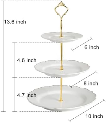3 Tier Ceramic Cake Stand Wedding, Dessert Cupcake Stand for Tea Party Serving Platter(White) in Pure White, alternate view 3