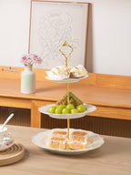 3 Tier Ceramic Cake Stand Wedding, Dessert Cupcake Stand for Tea Party Serving Platter(White) in Pure White, alternate view 5