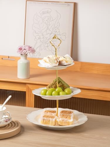 3 Tier Ceramic Cake Stand Wedding, Dessert Cupcake Stand for Tea Party Serving Platter(White) in Pure White, alternate view 5