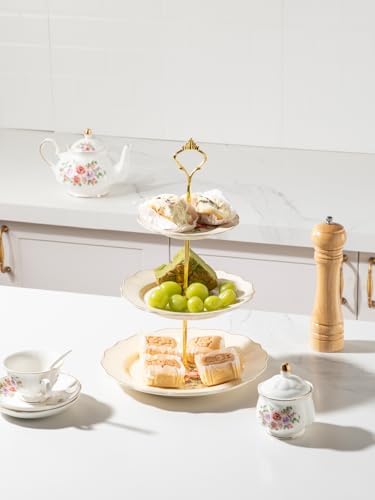 3 Tier Ceramic Cake Stand Wedding, Dessert Cupcake Stand for Tea Party Serving Platter(Rose) in Rose, alternate view 2