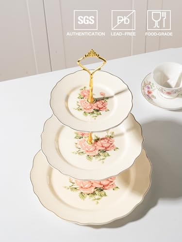 3 Tier Ceramic Cake Stand Wedding, Dessert Cupcake Stand for Tea Party Serving Platter(Rose) in Rose, alternate view 4