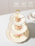 3 Tier Ceramic Cake Stand Wedding, Dessert Cupcake Stand for Tea Party Serving Platter(Rose) in Rose, alternate view 4