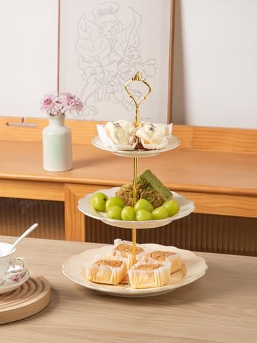 3 Tier Ceramic Cake Stand Wedding, Dessert Cupcake Stand for Tea Party Serving Platter(Rose) in Rose, alternate view 5