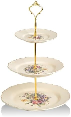 3 Tier Ceramic Cake Stand Wedding, Dessert Cupcake Stand for Tea Party Serving Platter(Flower Style) in Flower