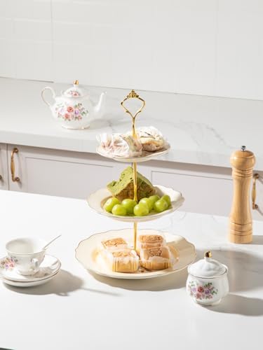3 Tier Ceramic Cake Stand Wedding, Dessert Cupcake Stand for Tea Party Serving Platter(Flower Style) in Flower, alternate