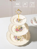 3 Tier Ceramic Cake Stand Wedding, Dessert Cupcake Stand for Tea Party Serving Platter(Flower Style) in Flower, alternate