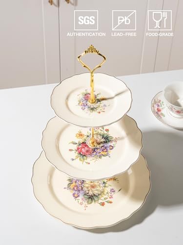 3 Tier Ceramic Cake Stand Wedding, Dessert Cupcake Stand for Tea Party Serving Platter(Flower Style) in Flower, alternate
