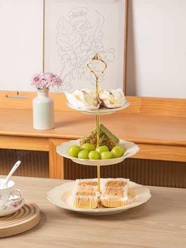 3 Tier Ceramic Cake Stand Wedding, Dessert Cupcake Stand for Tea Party Serving Platter(Flower Style) in Flower, alternate