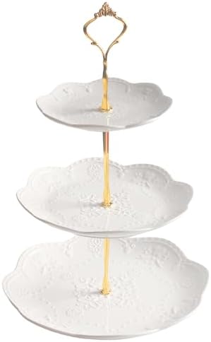 3 Tier Ceramic Combination Cupcake Stand Holder, Cupcake Stand Tower with Tiered Serving Tray for, Donuts