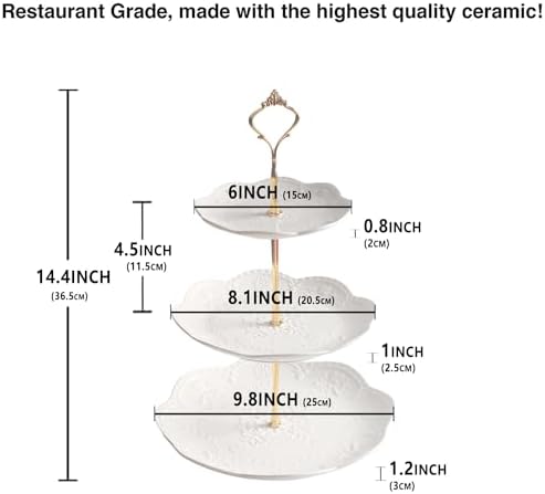 3 Tier Ceramic Combination Cupcake Stand Holder, Cupcake Stand Tower with Tiered Serving Tray for, Donuts, alternate view 3