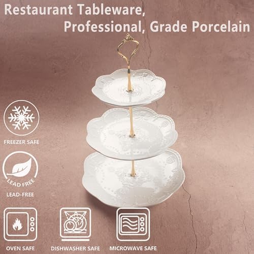 3 Tier Ceramic Combination Cupcake Stand Holder, Cupcake Stand Tower with Tiered Serving Tray for, Donuts, alternate view 4