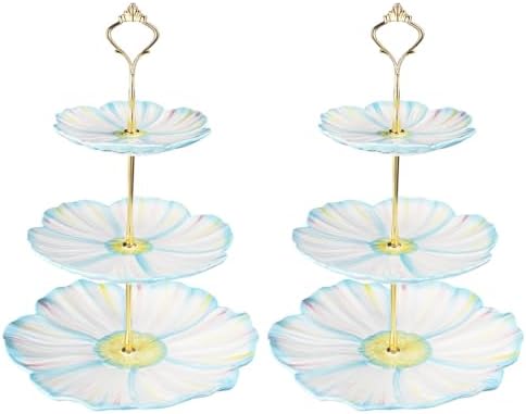 3 Tier Ceramic Combination Cupcake Stand Holder, Cupcake Stand Tower with Tiered Serving Tray for, Donuts