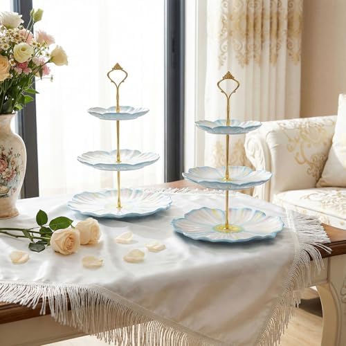 3 Tier Ceramic Combination Cupcake Stand Holder, Cupcake Stand Tower with Tiered Serving Tray for, Donuts, alternate view 2