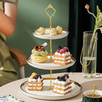 3-Tier Ceramic Cupcake Stand with Gold Trim - Elegant Dessert Serving Platter for Cakes, Pastries, Snacks &, alternate view 2