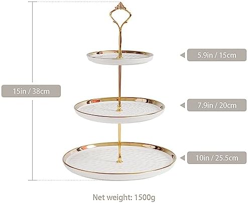 3-Tier Ceramic Cupcake Stand with Gold Trim - Elegant Dessert Serving Platter for Cakes, Pastries, Snacks &, alternate view 3