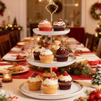 3-Tier Ceramic Cupcake Stand with Gold Trim - Elegant Dessert Serving Platter for Cakes, Pastries, Snacks &, alternate view 7