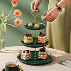 3-Tier Ceramic Cupcake Stand with Gold Trim - Elegant Dessert Serving Platter for Cakes, Pastries, Snacks &, alternate view 2