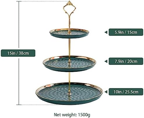 3-Tier Ceramic Cupcake Stand with Gold Trim - Elegant Dessert Serving Platter for Cakes, Pastries, Snacks &, alternate view 3