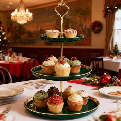 3-Tier Ceramic Cupcake Stand with Gold Trim - Elegant Dessert Serving Platter for Cakes, Pastries, Snacks &, alternate view 5