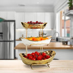 3 Tier Ceramic Fruit Basket for Kitchen Counter with Metal Stand, Fruit Bowls with Rack, Porcelain Bowls for, alternate view