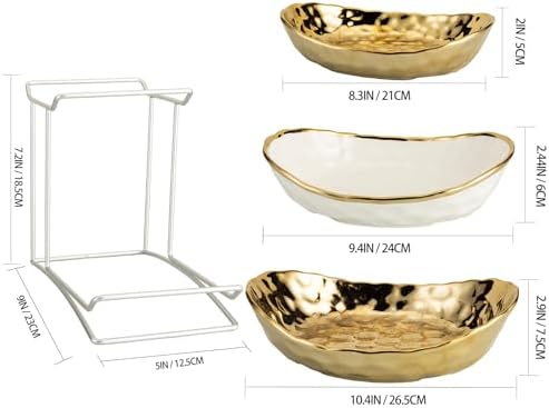 3 Tier Ceramic Fruit Basket for Kitchen Counter with Metal Stand, Fruit Bowls with Rack, Porcelain Bowls for, alternate view
