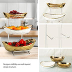 3 Tier Ceramic Fruit Basket for Kitchen Counter with Metal Stand, Fruit Bowls with Rack, Porcelain Bowls for, alternate view