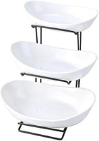 3 Tier Ceramic Fruit Basket for Kitchen Counter with Metal Stand, Fruit Bowls with Rack, Porcelain Bowls for