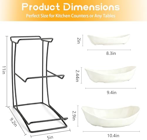 3 Tier Ceramic Fruit Basket for Kitchen Counter with Metal Stand, Fruit Bowls with Rack, Porcelain Bowls for, alternate view