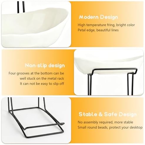 3 Tier Ceramic Fruit Basket for Kitchen Counter with Metal Stand, Fruit Bowls with Rack, Porcelain Bowls for, alternate view
