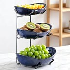 3 Tier Ceramic Fruit Bowl for Kitchen Counter in 3 tier in 3 tier-Black&Dark blue, alternate view 2