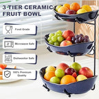 3 Tier Ceramic Fruit Bowl for Kitchen Counter in 3 tier in 3 tier-Black&Dark blue, alternate view 5