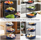 3 Tier Ceramic Fruit Bowl for Kitchen Counter in 3 tier in 3 tier-Black&Dark blue, alternate view 7
