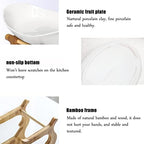3 Tier Ceramic Fruit Bowl With Bamboo Wood Stand for Kitchen Counter, Porcelain Fruit Basket for Vegetable, alternate view 6