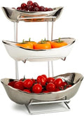 3 Tier Ceramic Fruit Bowls for Kitchen Counter with Metal Rack, Fruit Basket with Stand, Porcelain Bowls for