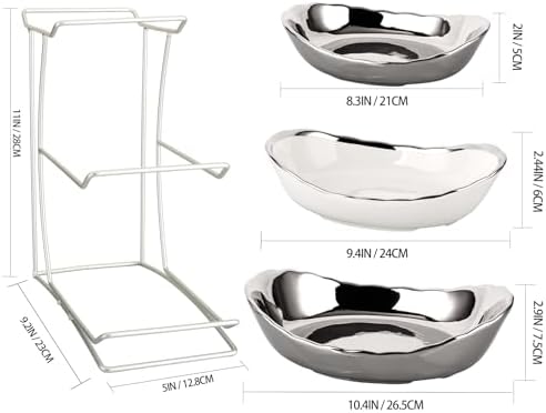 3 Tier Ceramic Fruit Bowls for Kitchen Counter with Metal Rack, Fruit Basket with Stand, Porcelain Bowls for, alternate view
