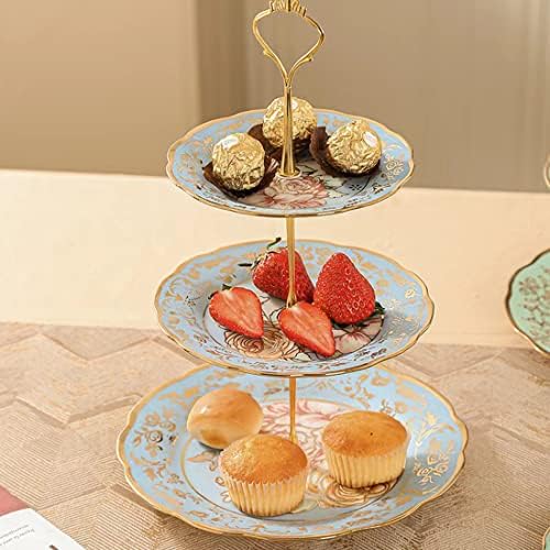 3 Tier Ceramic Vintage Cake Stand with Beautiful Classic Rose Pattern, Food Rack for Displaying Cake Platter, alternate view