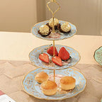 3 Tier Ceramic Vintage Cake Stand with Beautiful Classic Rose Pattern, Food Rack for Displaying Cake Platter, alternate view