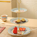 3 Tier Ceramic Vintage Cake Stand with Beautiful Classic Rose Pattern, Food Rack for Displaying Cake Platter, alternate view