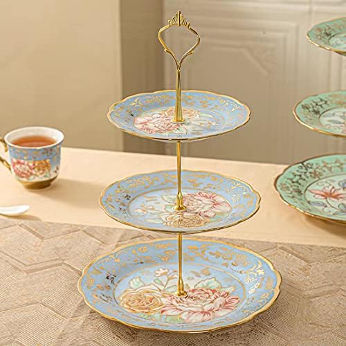 3 Tier Ceramic Vintage Cake Stand with Beautiful Classic Rose Pattern, Food Rack for Displaying Cake Platter, alternate view