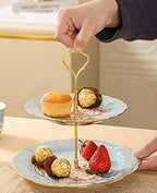 3 Tier Ceramic Vintage Cake Stand with Beautiful Classic Rose Pattern, Food Rack for Displaying Cake Platter, alternate view