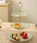 3 Tier Ceramic Vintage Cake Stand with Beautiful Classic Rose Pattern, Food Rack for Displaying Cake Platter