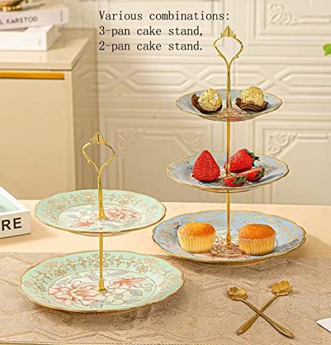 3 Tier Ceramic Vintage Cake Stand with Beautiful Classic Rose Pattern, Food Rack for Displaying Cake Platter, alternate view