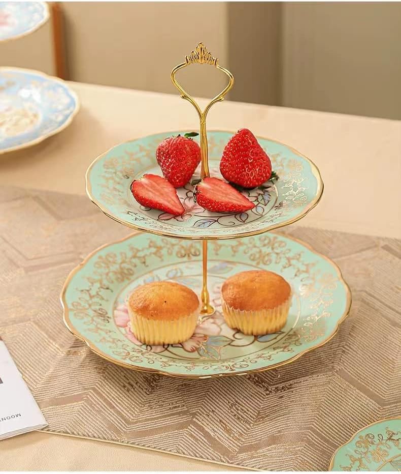3 Tier Ceramic Vintage Cake Stand with Beautiful Classic Rose Pattern, Food Rack for Displaying Cake Platter, alternate view