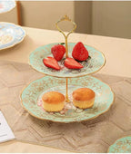 3 Tier Ceramic Vintage Cake Stand with Beautiful Classic Rose Pattern, Food Rack for Displaying Cake Platter, alternate view