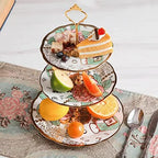 3 Tier Ceramic Vintage Cake Stand with Beautiful Classic Rose Pattern, Food Rack for Displaying Cake Platter, alternate view