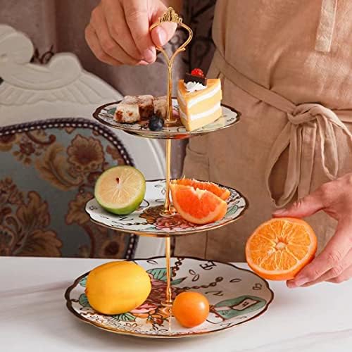 3 Tier Ceramic Vintage Cake Stand with Beautiful Classic Rose Pattern, Food Rack for Displaying Cake Platter, alternate view