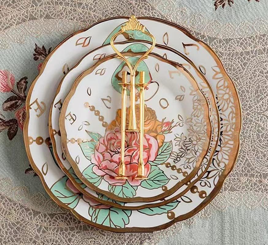 3 Tier Ceramic Vintage Cake Stand with Beautiful Classic Rose Pattern, Food Rack for Displaying Cake Platter, alternate view